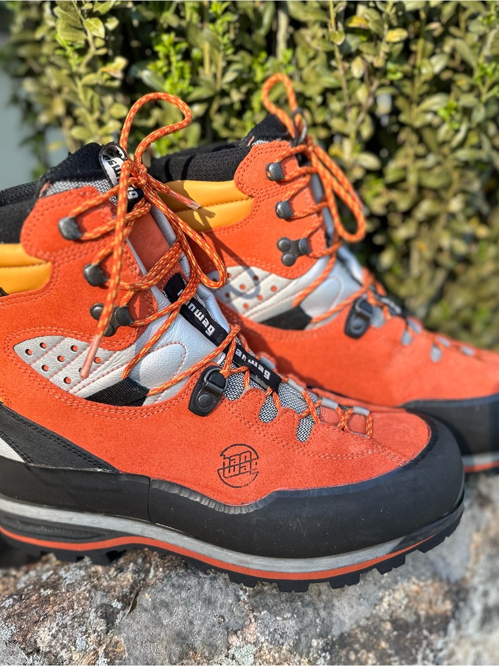 Men's Hanwag Orange Waterproof Suede Mountaineering Boots - Picture 2 of 8